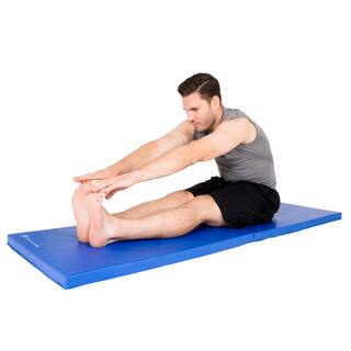 PROSOURCEFIT Bi-Fold Folding Thick Exercise Mat Blue 6 ft. x 2 ft. x 1.5 in. Vinyl and Foam Gymnastics Mat (Covers 12 sq. ft.) ps-1942-dfm-blue