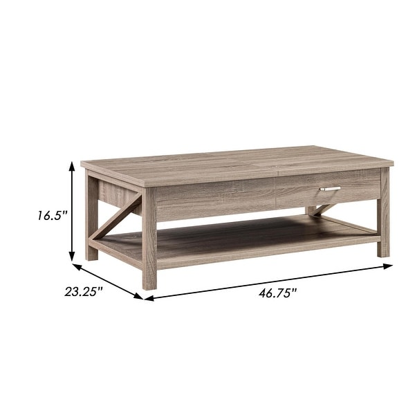 47 Inch Modern Coffee Table， Half Lift Top， Hidden Storage， Taupe Finish