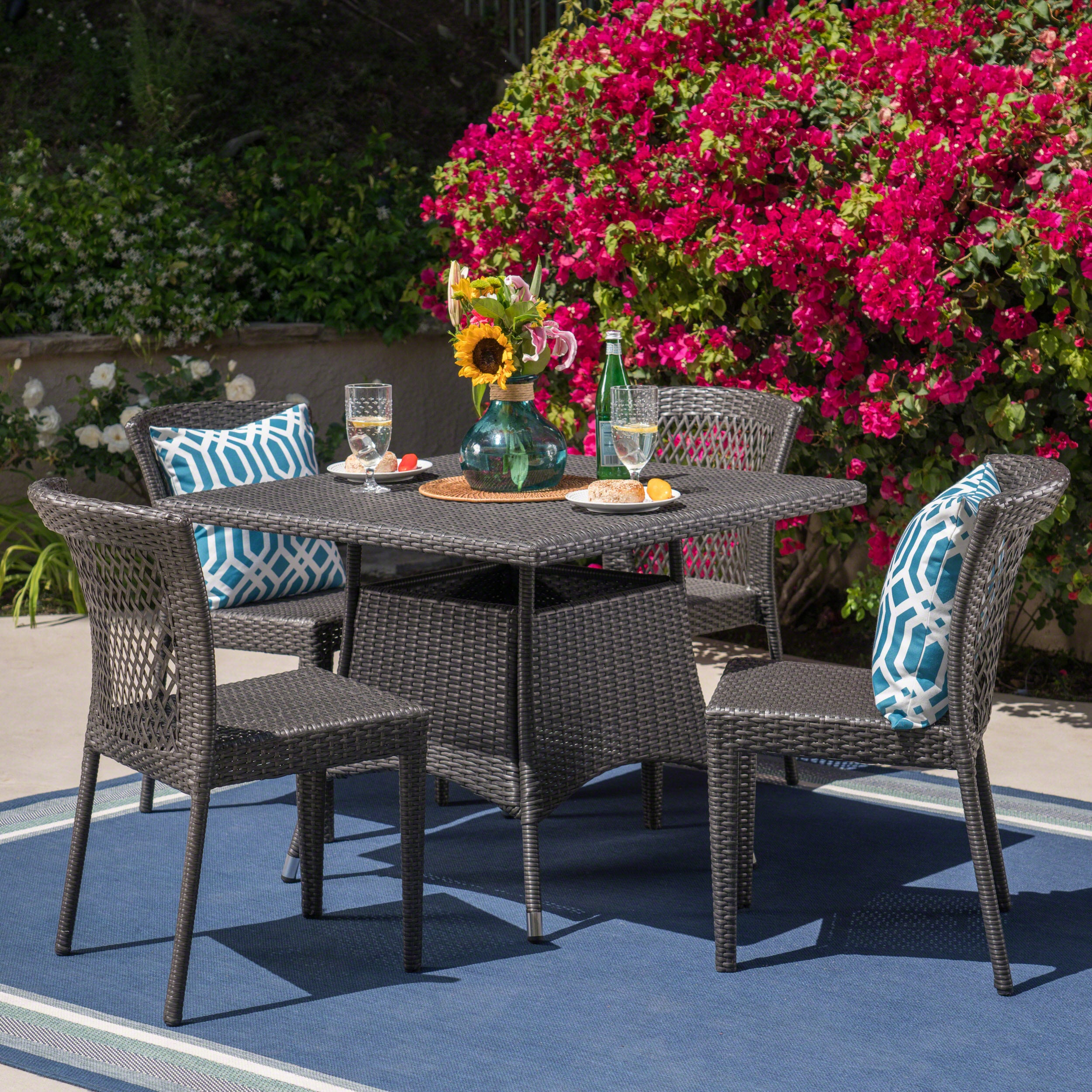 Palmer Outdoor 5 Piece Wicker Dining Set, Grey