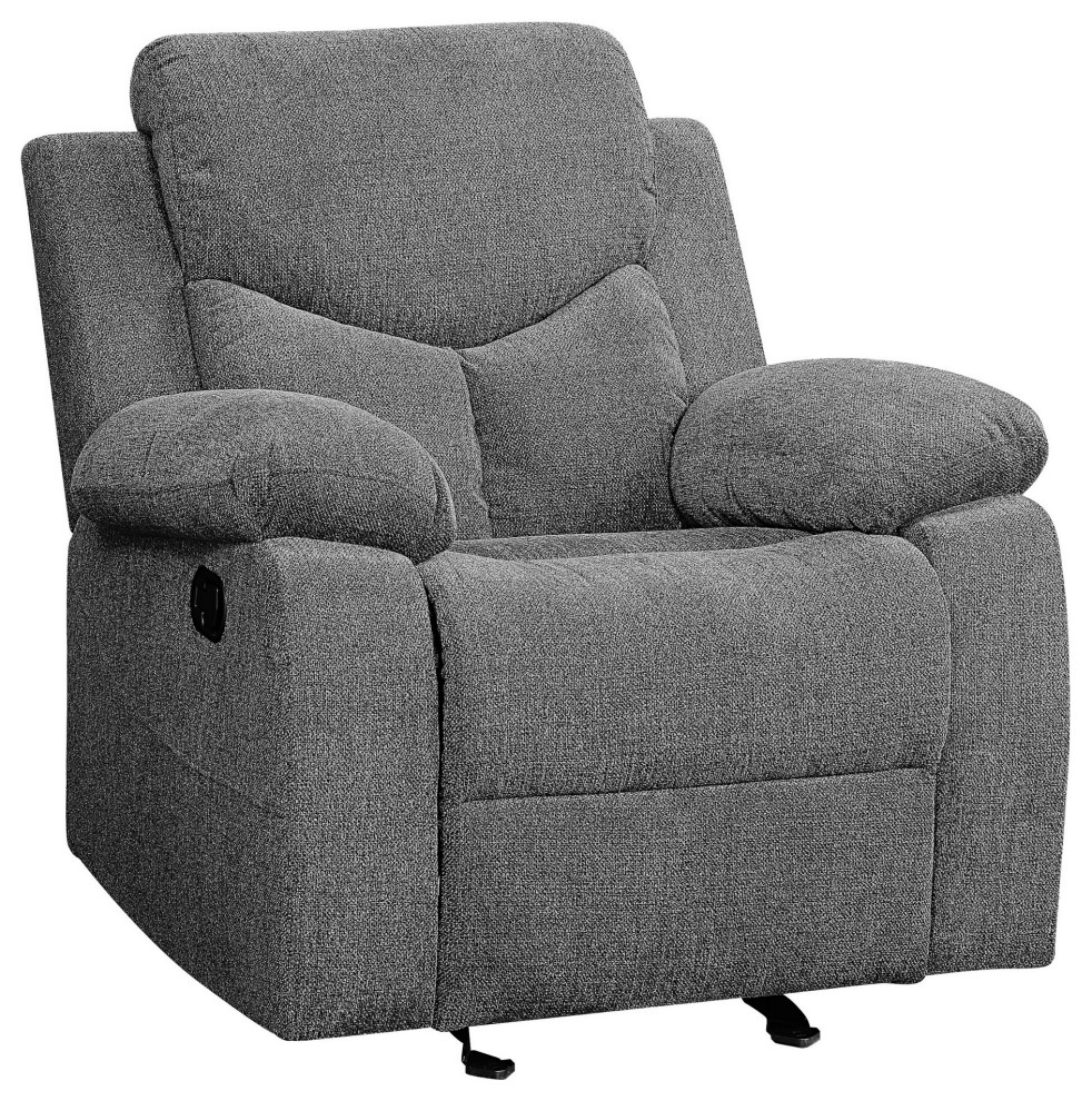 Benzara BM225898 Upholstered Glider Recliner Chair with Pillow Top Armrest  Gray   Transitional   Recliner Chairs   by VirVentures  Houzz