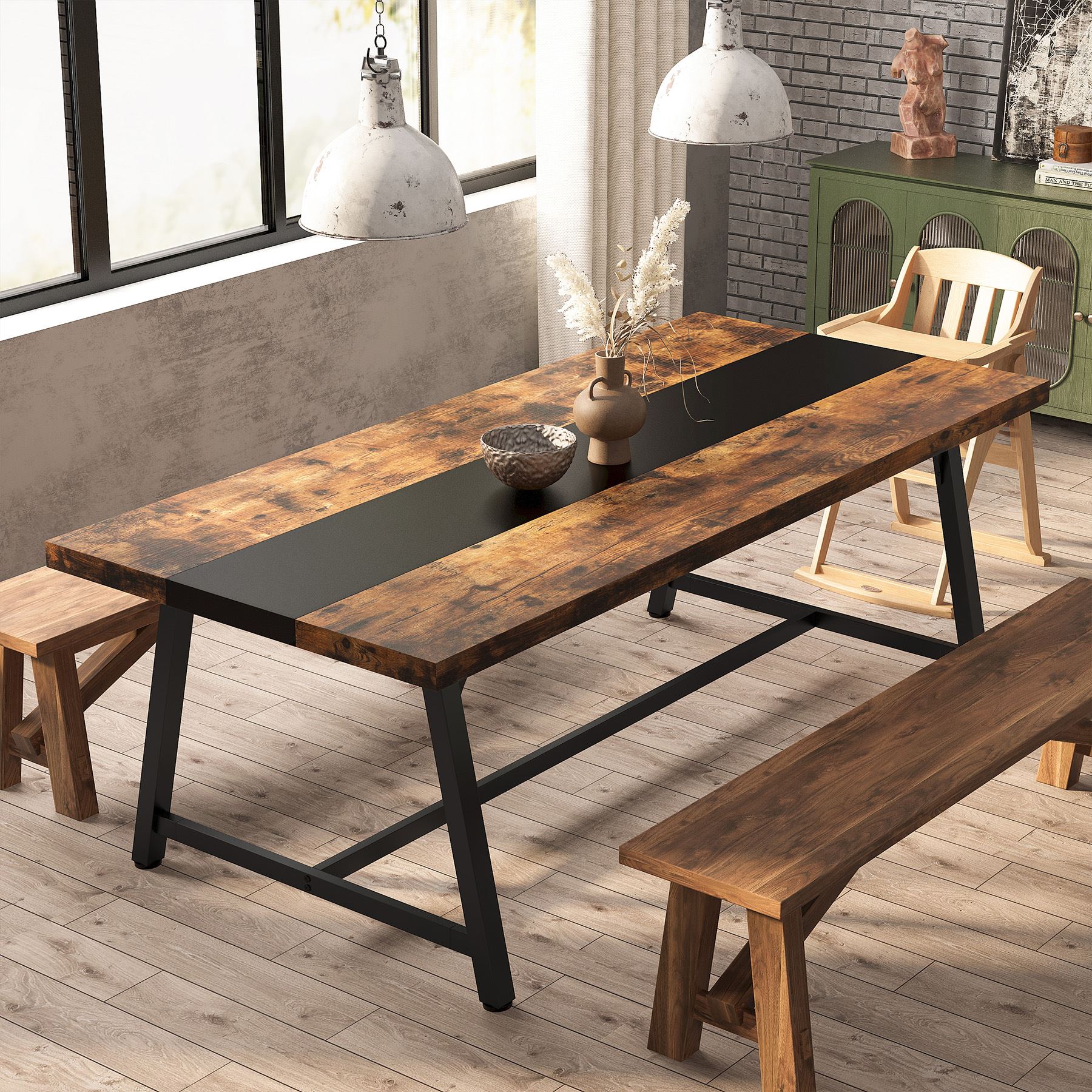 Dining Table for 8 People, 70.87 Rectangular Wood Kitchen Table