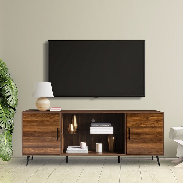 Media TV Stand and Entertainment Center for up to 65 inch TV with Adjustable Glass Shelf