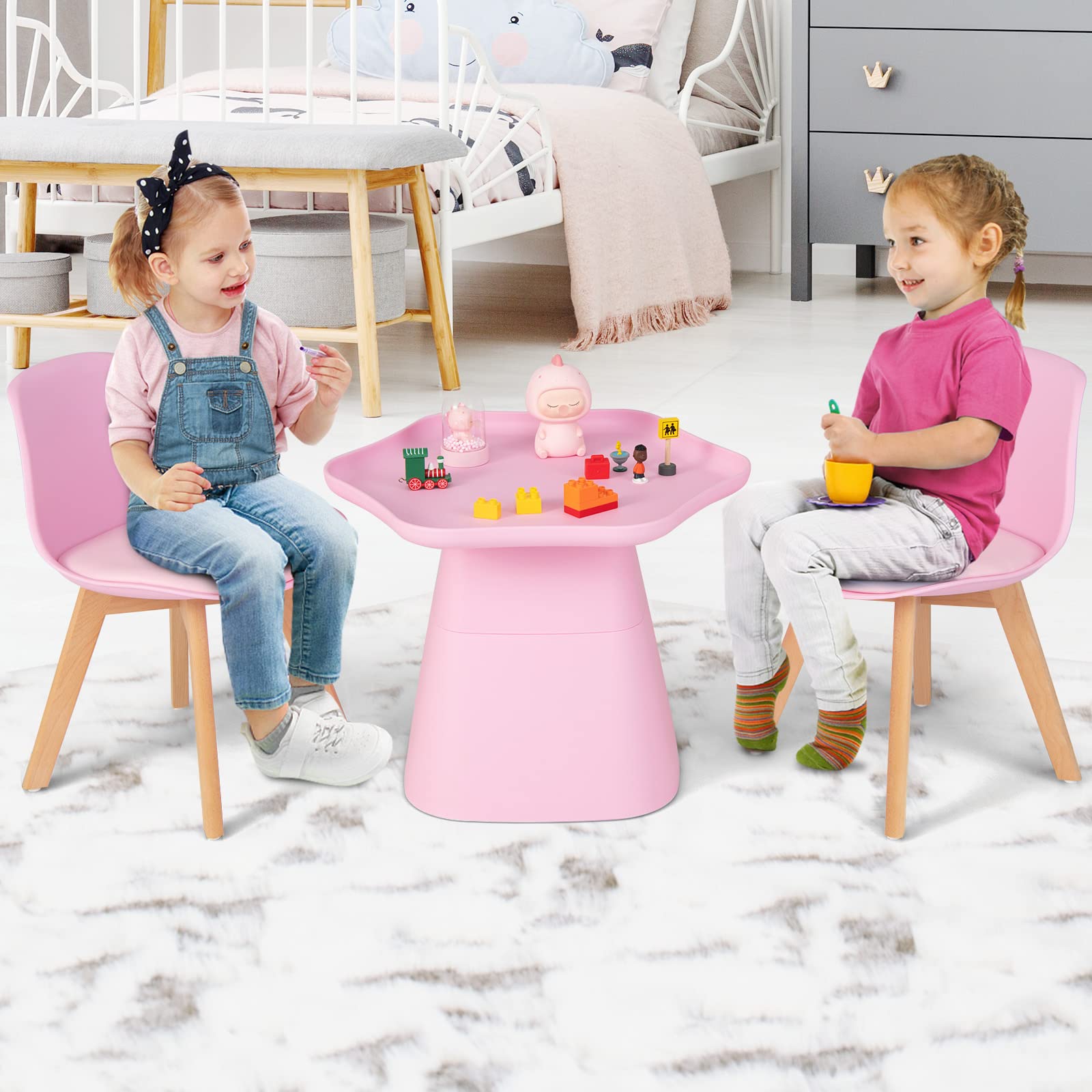 Costzon Kids Table and Chair Set, 3 Piece Activity Table with Padded Seat & Beech Legs for Children