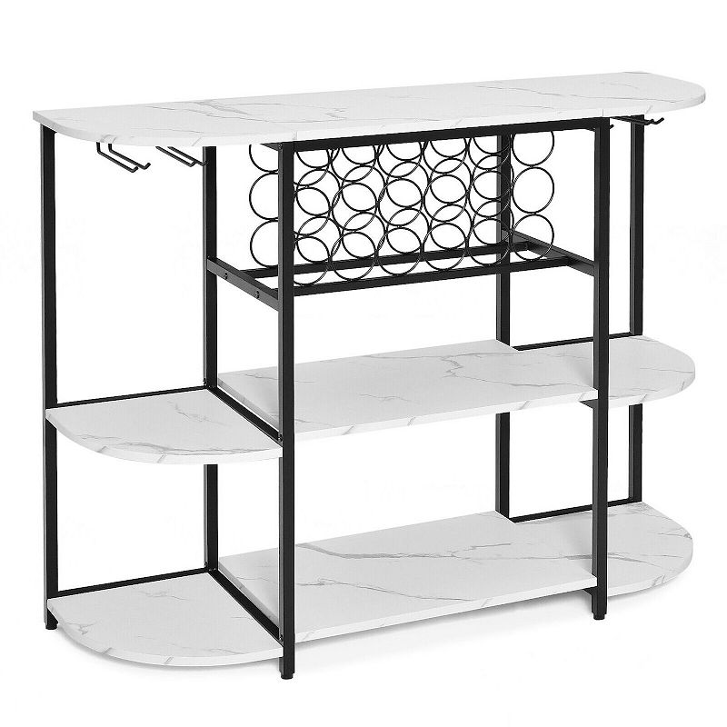 47 Inches Wine Rack Table with Glass Holder and Storage Shelves