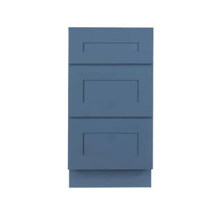 LIFEART CABINETRY Lancaster Blue Plywood Shaker Stock Assembled 3-Drawer Base Kitchen Cabinet 18 in. W x 34.5 in. D H x 24 in. D ALB-DB18-3