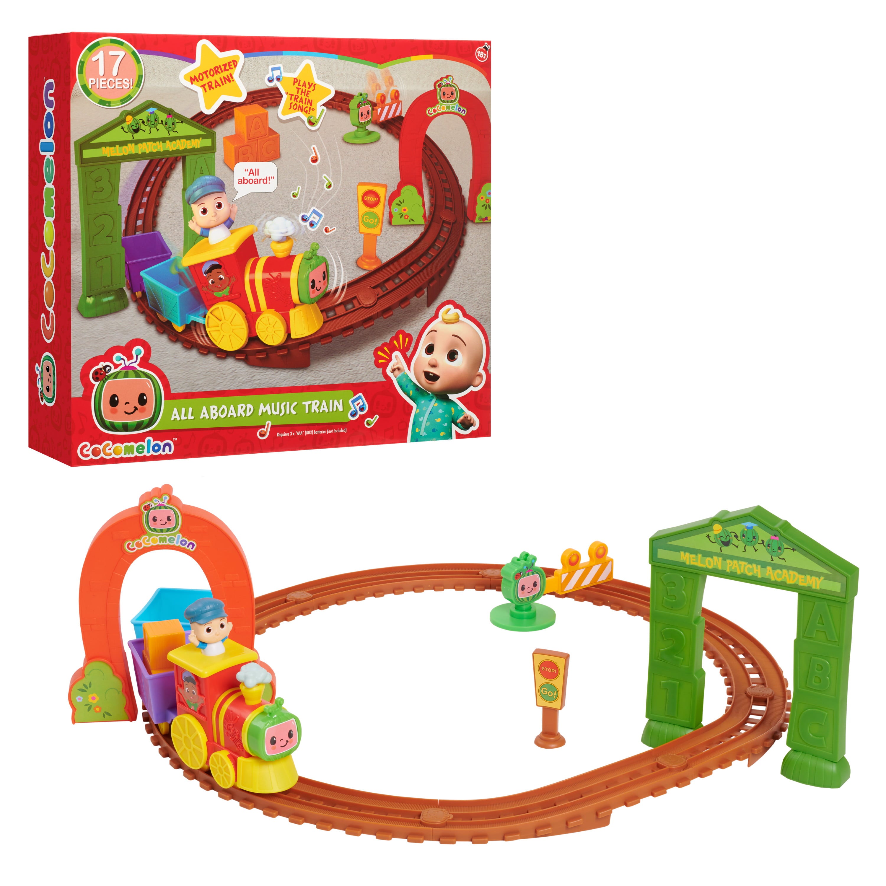 CoComelon All Aboard Music Train， Toy Figures and Playsets， Officially Licensed Kids Toys for Ages 18 Month， Gifts and Presents