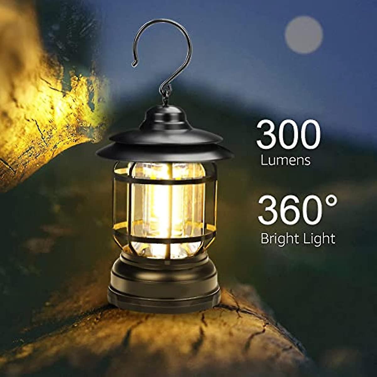 Vintage Lantern Metal Hanging Hurricane Lantern Camping Lantern Battery Powered Warm Light Cob 360 Degree Retro Lamp For Power Outage Hurricane Outd