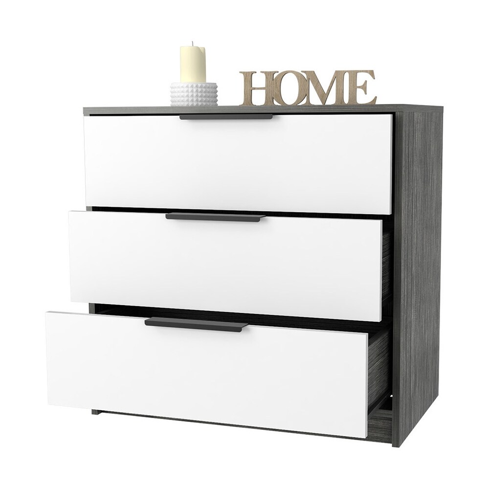 3 Drawer Dresser Smokey Oak and White  Suitable for Bedroom  Living Room  Dining Room  Items Storage Helper