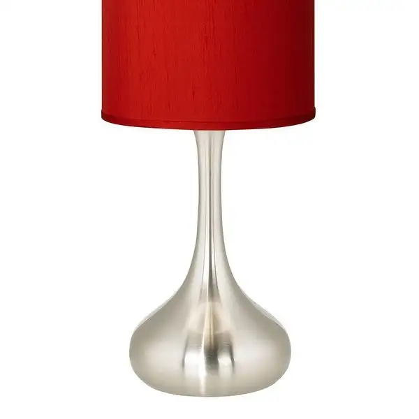 Modern Accent Table Lamp Brushed Steel Droplet China Red Shade - 9.5