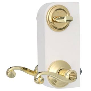 Kwikset Lido Polished Brass Exterior Entry Door Handle and Single Cylinder Deadbolt Combo Pack Featuring SmartKey Security 991LL 3 SMT CP