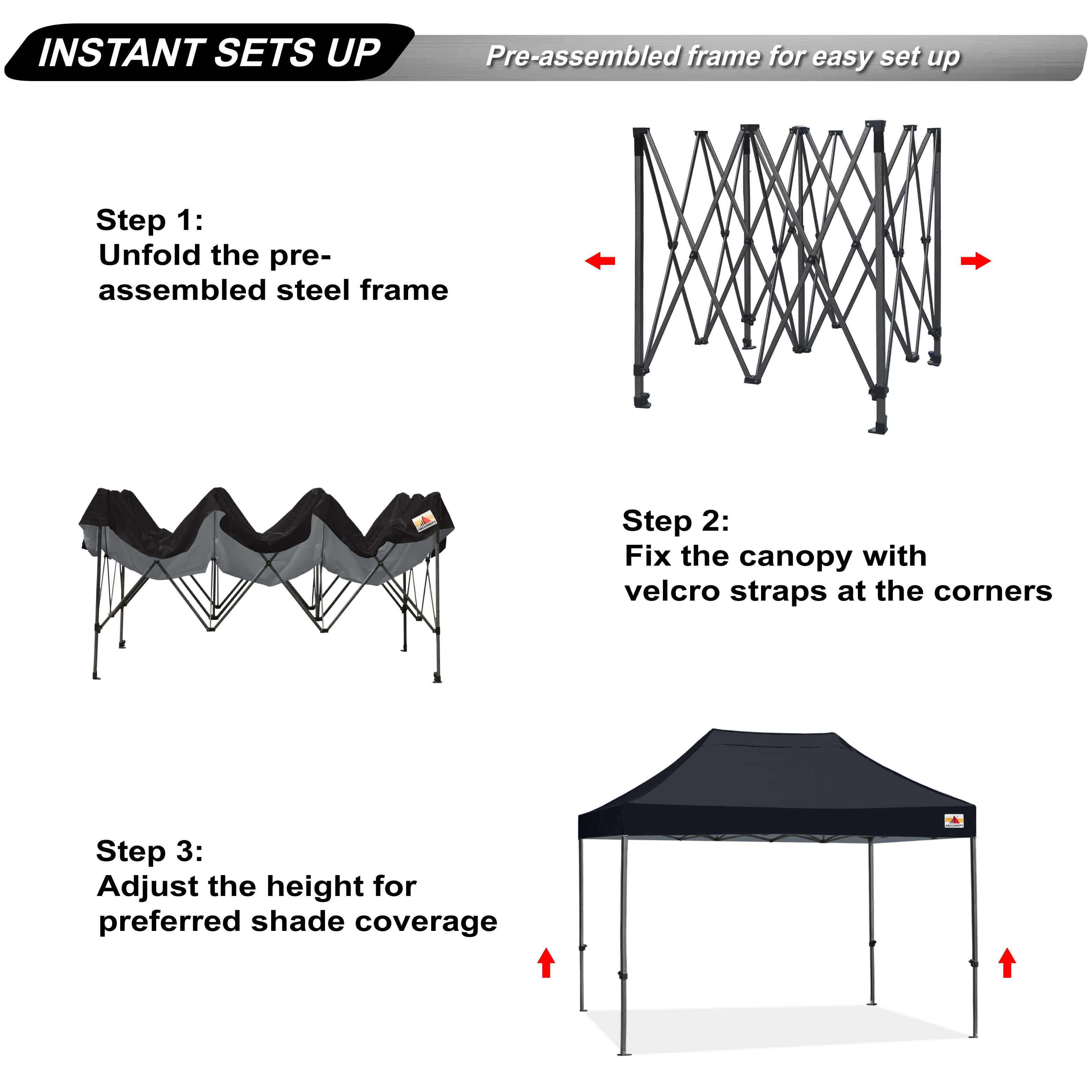 ABCCANOPY 10ft x 10ft Sturdy Instant Shelter Metal Outdoor Pop up Canopy，Black