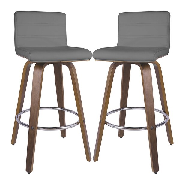 Swivel Bar Stools Wood PU Leather Upholstered Kitchen Barstool 26-inch - Set of 2