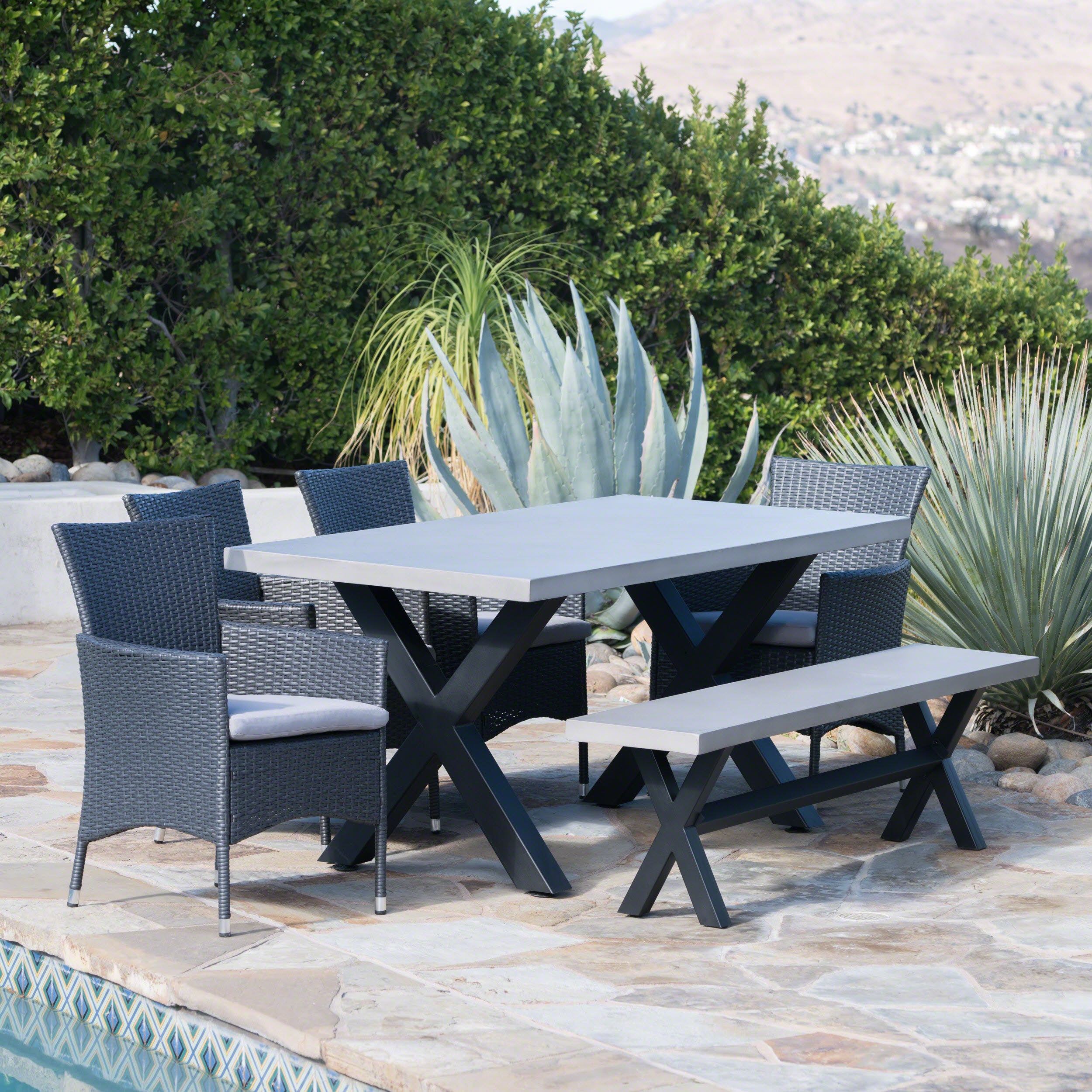 Jaston Outdoor 6 Piece Grey Wicker Dining Set