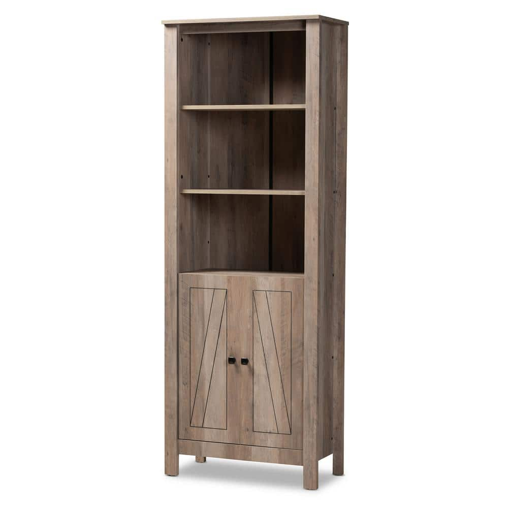 Baxton Studio Derek 75.4 in. Rustic Oak 5-Shelf Standard Bookcase 179-11283-HD