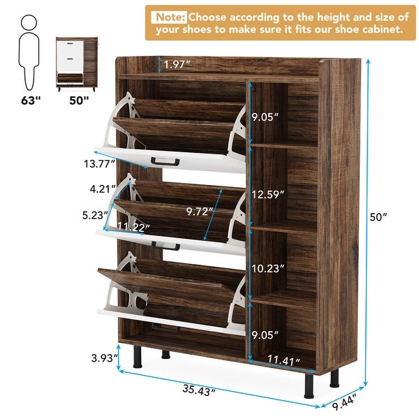 Shoe Storage Cabinet with 3 Flip Drawers and 5 Tiers shelves， Freestanding Wooden Tipping Bucket Shoes Organizer Cabinets - - 35444566