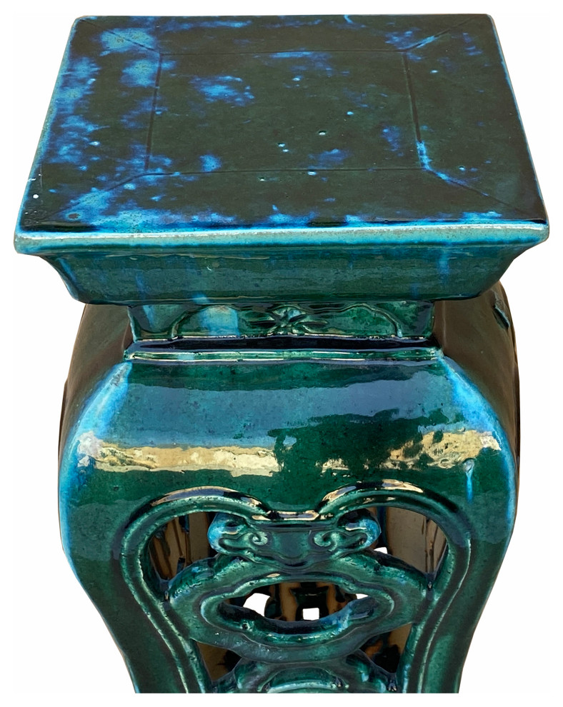 Ceramic Clay Green Square Tall Pedestal Table Flower Display Stand Hcs7005   Asian   Outdoor Side Tables   by Golden Lotus Antiques  Houzz