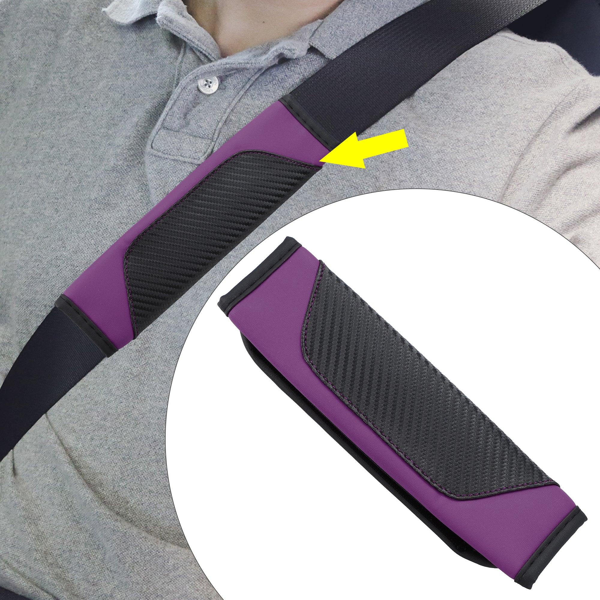 Unique Bargains 1 Pc Black Purple Car Seat Belt Cover Universal Carbon Fiber Leather Auto Seat Belt Covers