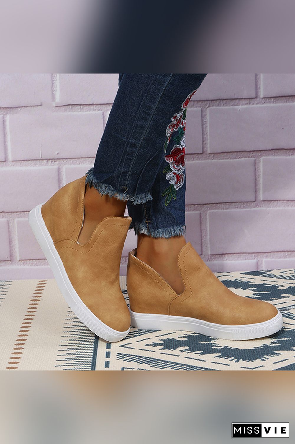 Plain PU Side Cut Ankle Boots