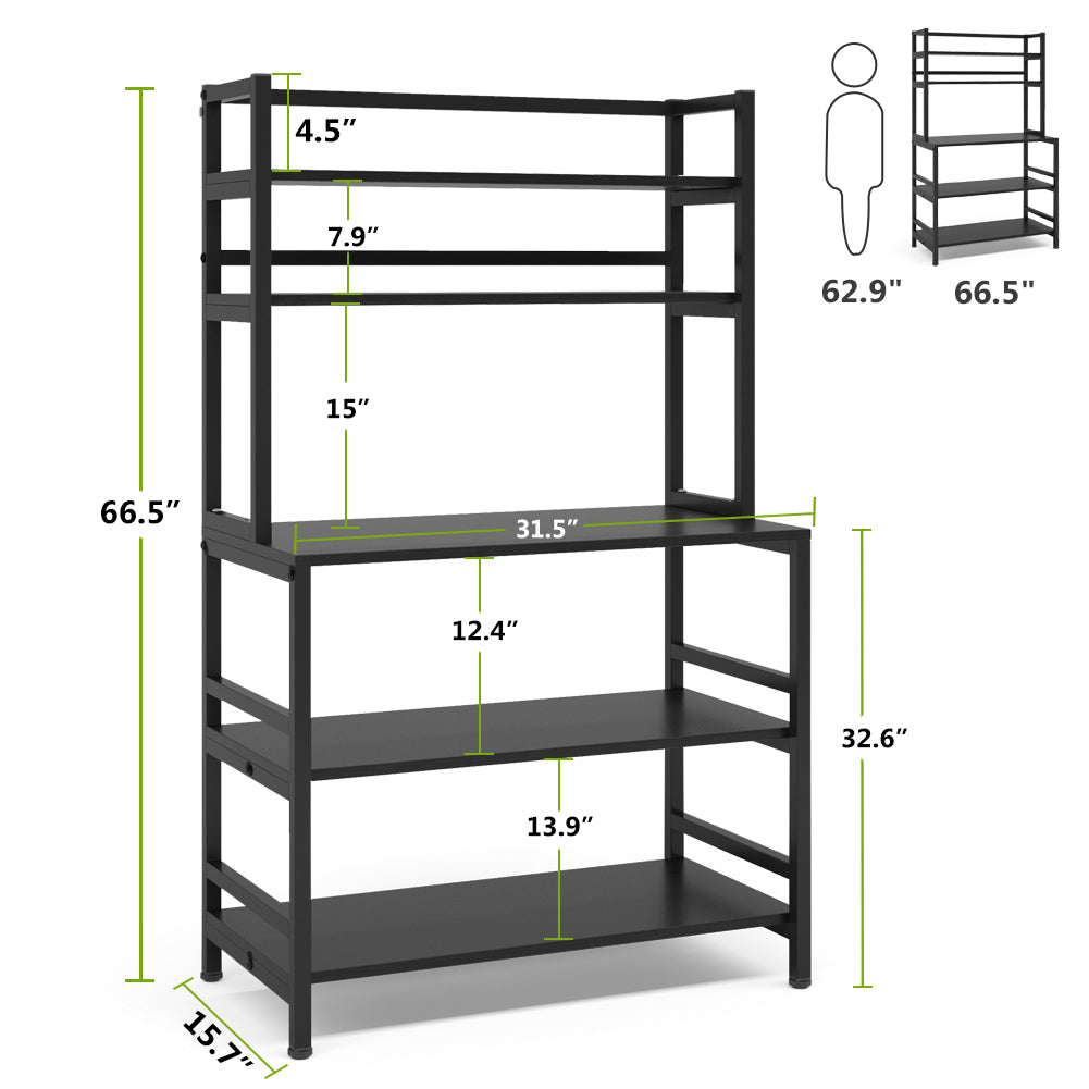 Tribesigns 5-Tier Kitchen Bakers Rack with Hutch， Industrial Microwave Oven Stand