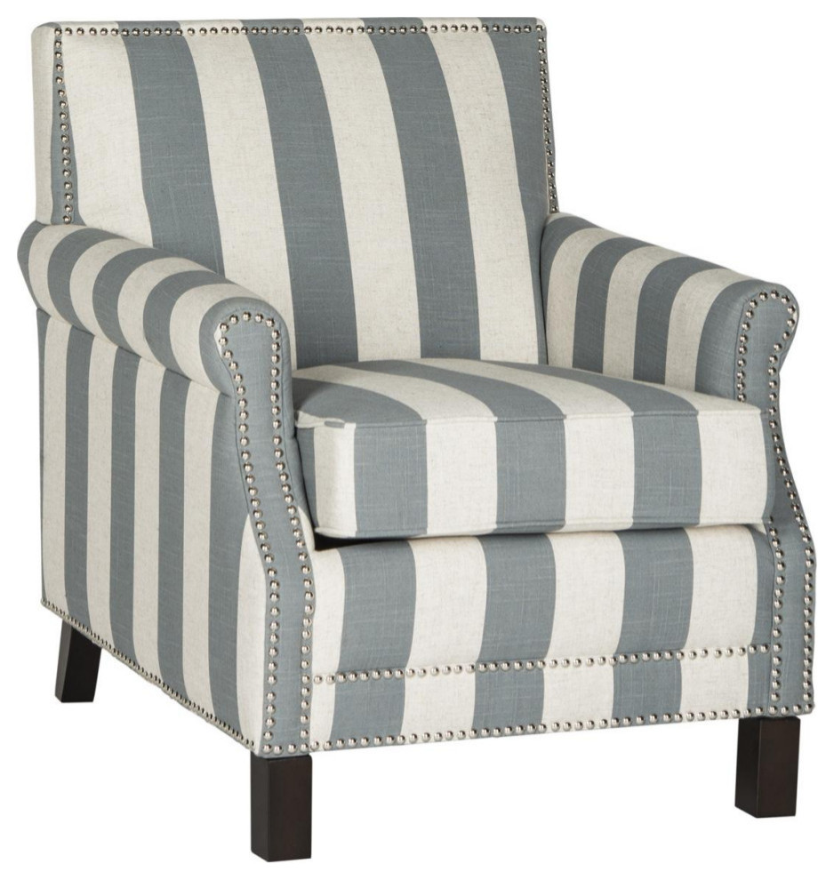 Jennifer Club Chair With Awning Stripes Silver Nail Heads Gray/White   Transitional   Armchairs And Accent Chairs   by Rustic Home Furniture Deco  Houzz