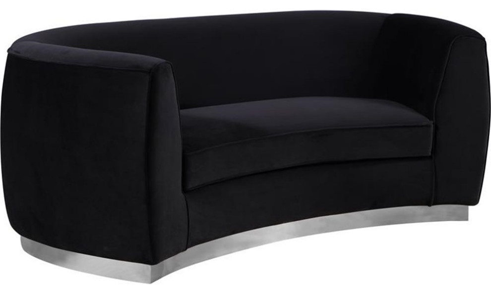 Pemberly Row Modern / Contemporary Black Finish Velvet Loveseat   Contemporary   Loveseats   by Homesquare  Houzz