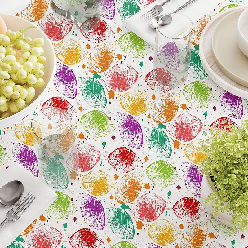 Square Tablecloth， 100% Polyester， 54x54， Bold Autumn Leaves and Paint Splatter