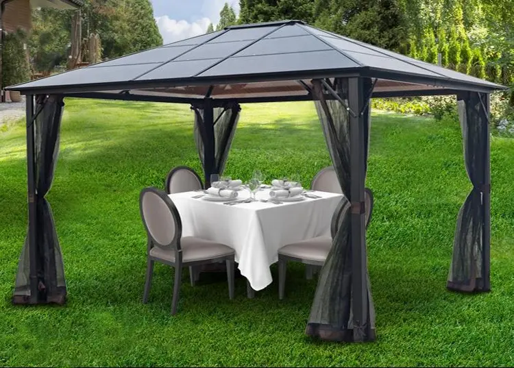 Factory Price Heavy Duty Garden Supplies Pavilion Polycarbonate Top Canopy Aluminum Gazebo Outdoor