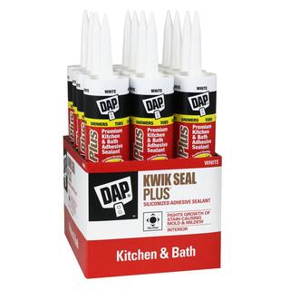 DAP Kwik Seal Plus 10.1 oz. White Premium Kitchen and Bath Siliconized Caulk (12-Pack) 7079818510