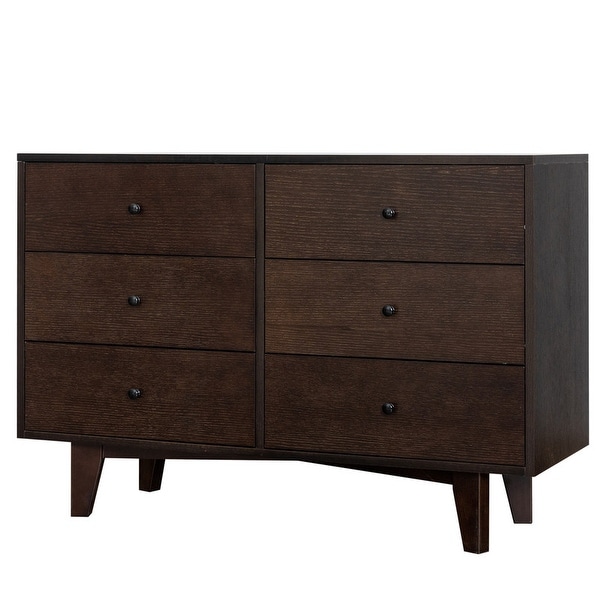 6-Drawer Wood Storage Cabinet Dresser with Round Handle， Antique Auburn - - 37853061