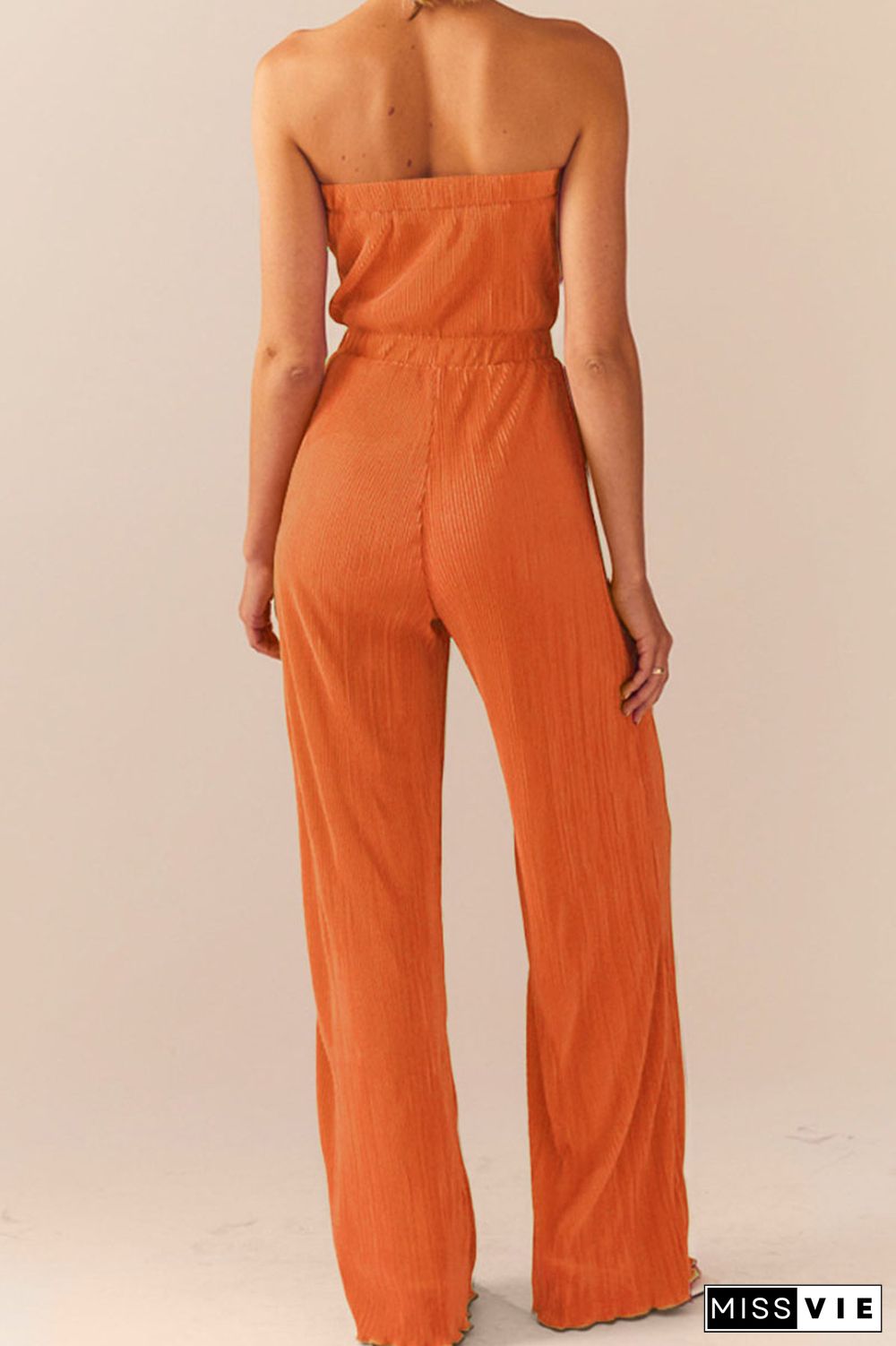 Tangerine Sexy Solid Patchwork Fold Strapless Straight Jumpsuits