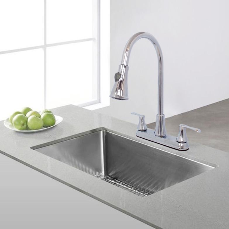 WMF-8201ZNL-CP  Hybrid Metal Deck Pull Down Kitchen Sink Faucet with Double Handle Washerless Chrome