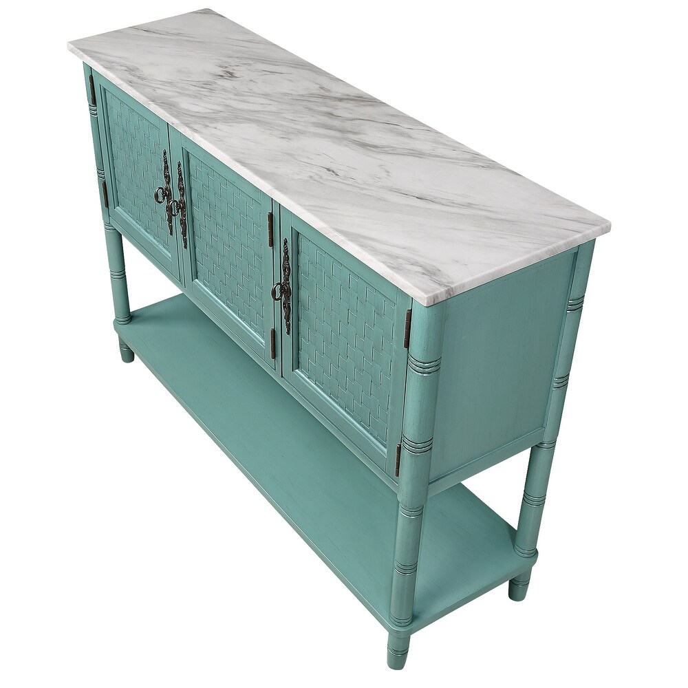 Modern Console Table Entryway Table with Artificial Stone Look Tabletop  Sofa Table Living Room Storage Cabinets