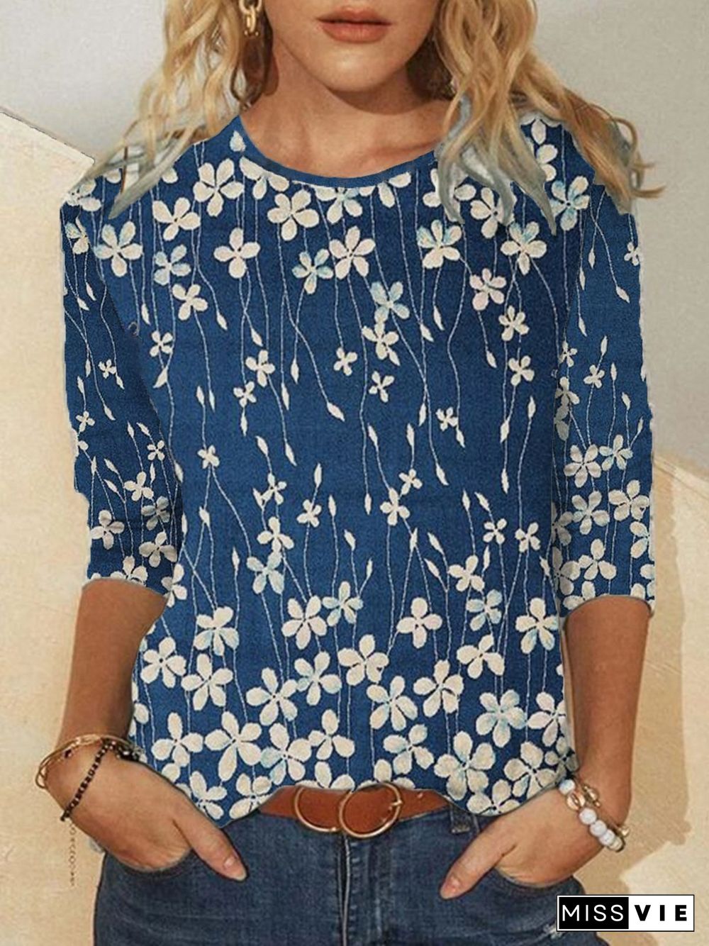 Floral Casual Crew Neck Long Sleeve T-Shirt