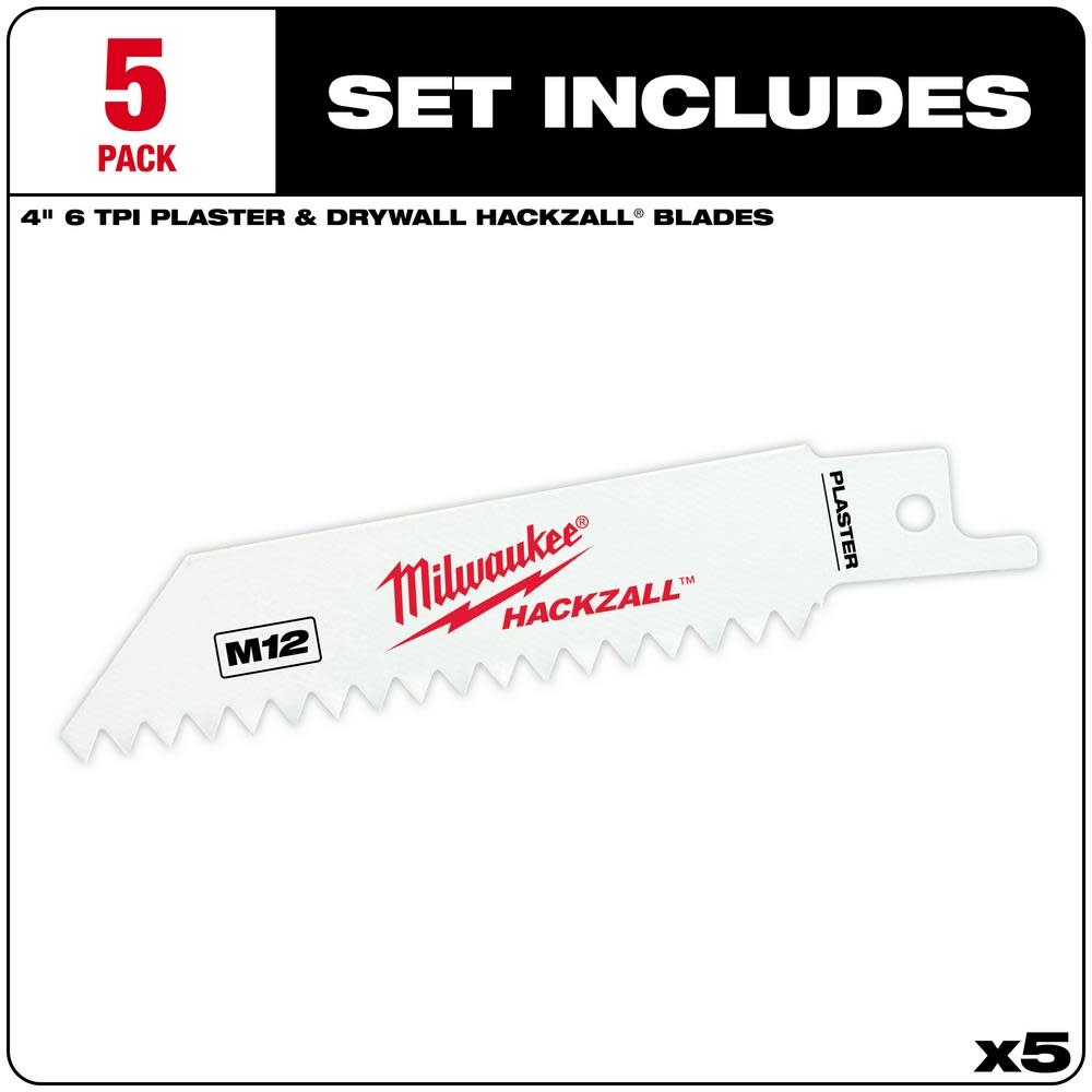 M12 HACKZALL® Bi-Metal Blade-Plaster and Drywall 5Ct ;