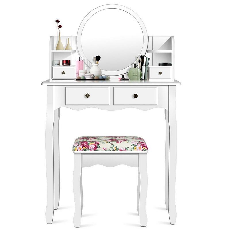 Makeup Vanity Table Set Girls Dressing Table with Drawers Oval Mirror