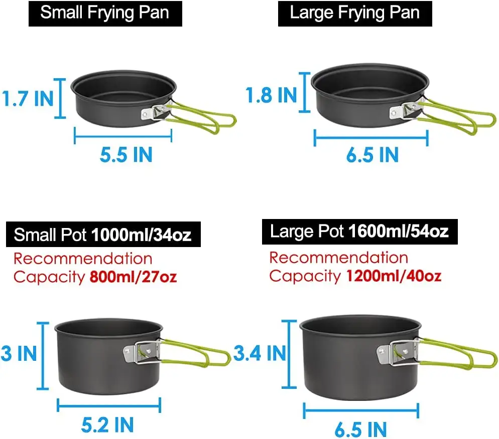 NPOT Camping Cookware Set Camping Gear Campfire Utensils Cooking Equipment Lightweight with Storage Bag for Outdoor Hiking