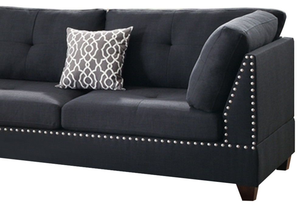 Benzara BM168761 Polyfiber 3 Pieces Sectional Set With Ottoman  Black   Transitional   Sectional Sofas   by BuyDBest  Houzz