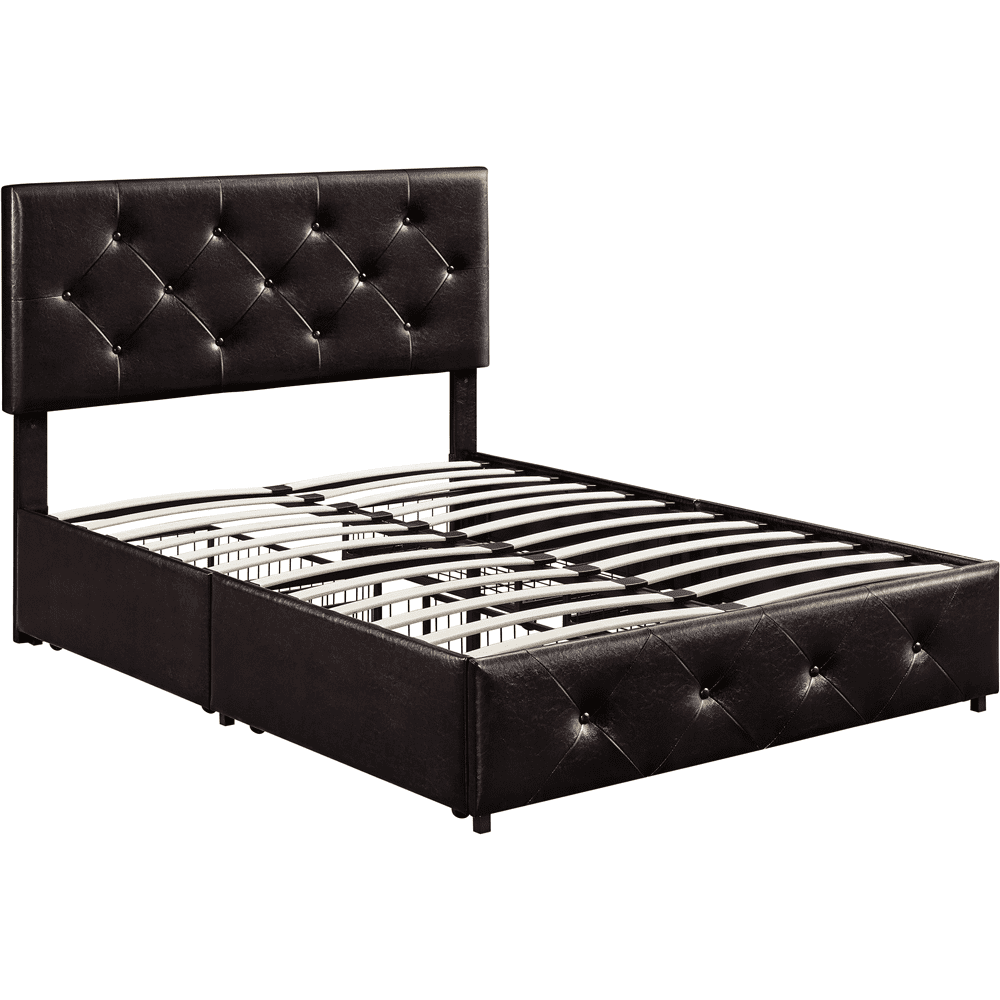 Easyfashion Upholstered Platform Bed with Storage, Brown, Full