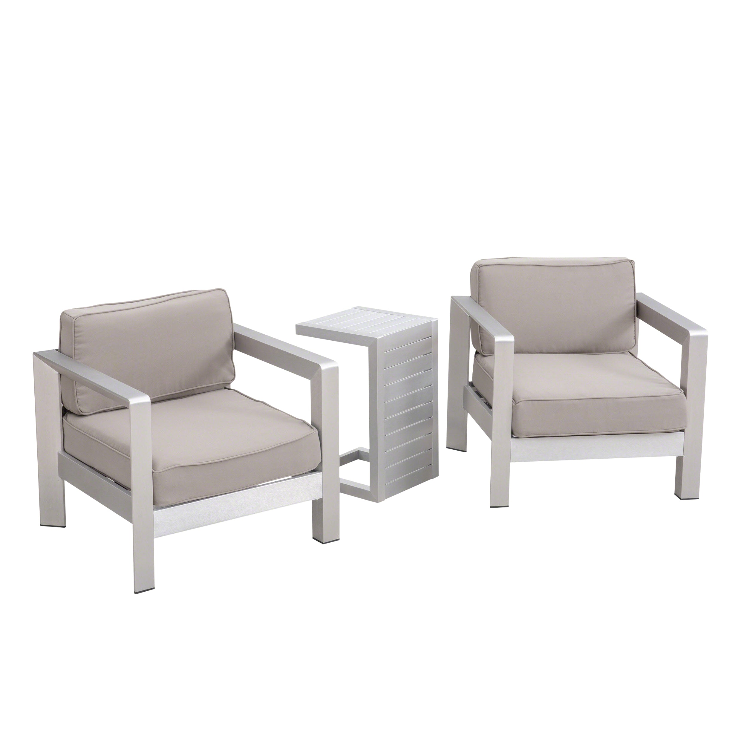 Emily 3-piece Outdoor Aluminum Club Chairs with Side Table