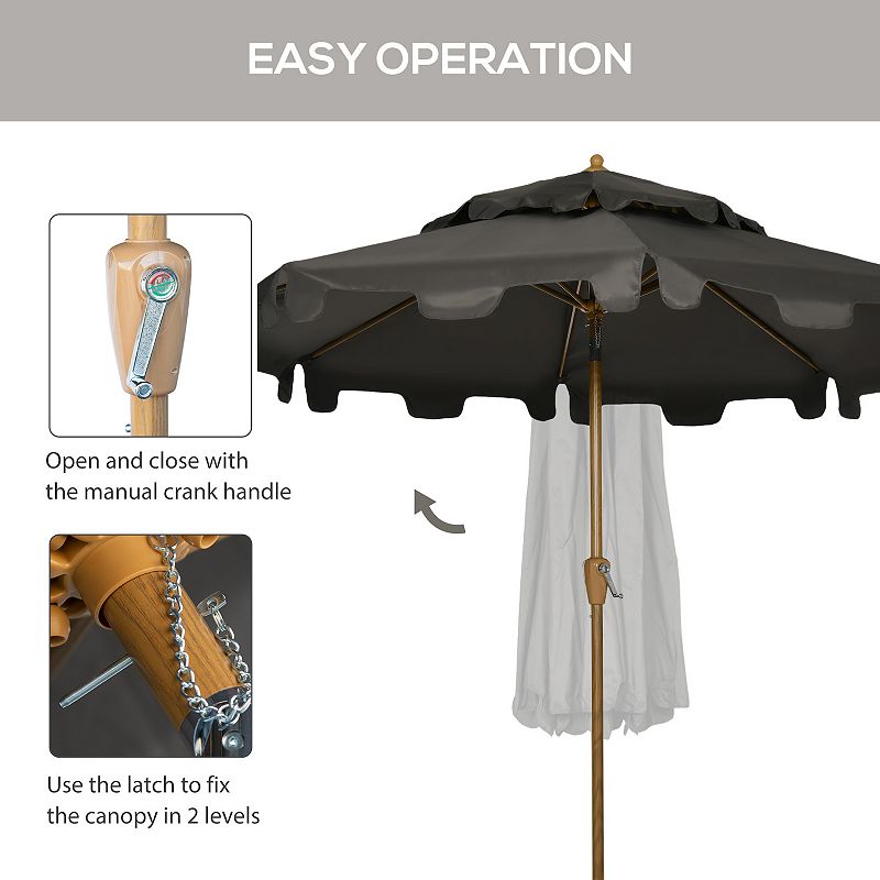 Outsunny 9' Patio Umbrella with Tilt and Crank， Outdoor Umbrella， Grey