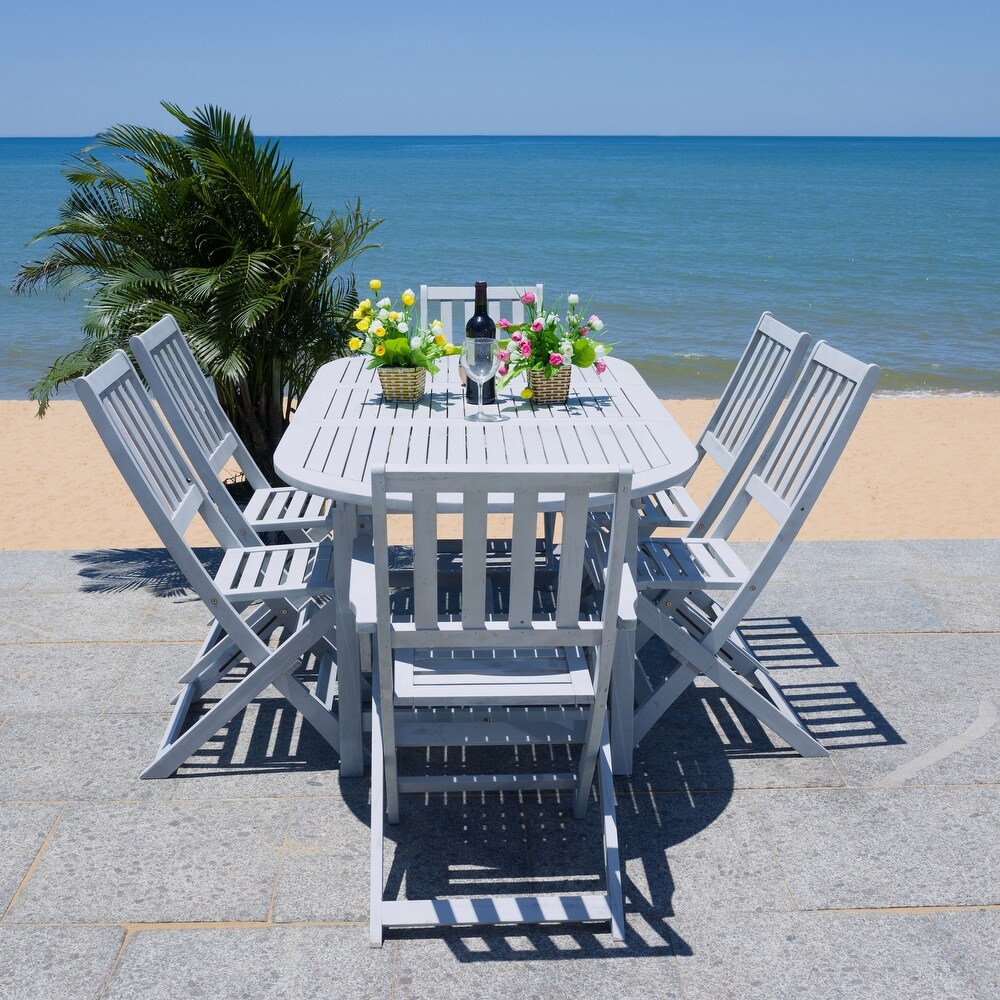 SAFAVIEH Hikaru 6 Chair 1 Table Extendable Patio Dining Set