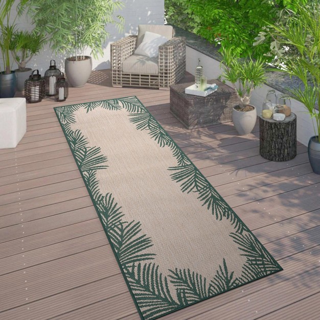 World Rug Gallery Tropical Floral Palm Leaves Textured Flat Weave Indoor outdoor Area Rug