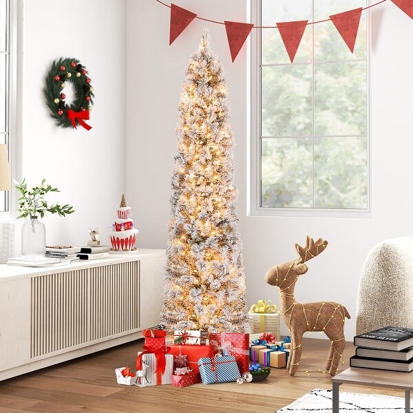 Gymax 4.5/6/7 FT PreLit Artificial Christmas Tree Slim Pencil Xmas