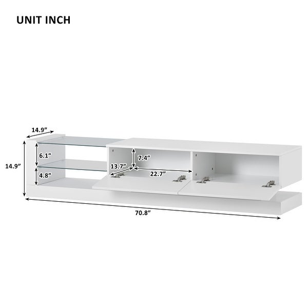 70''W Living Room High Gloss Floor TV Stand RGB LED Light for 75 Inch TV