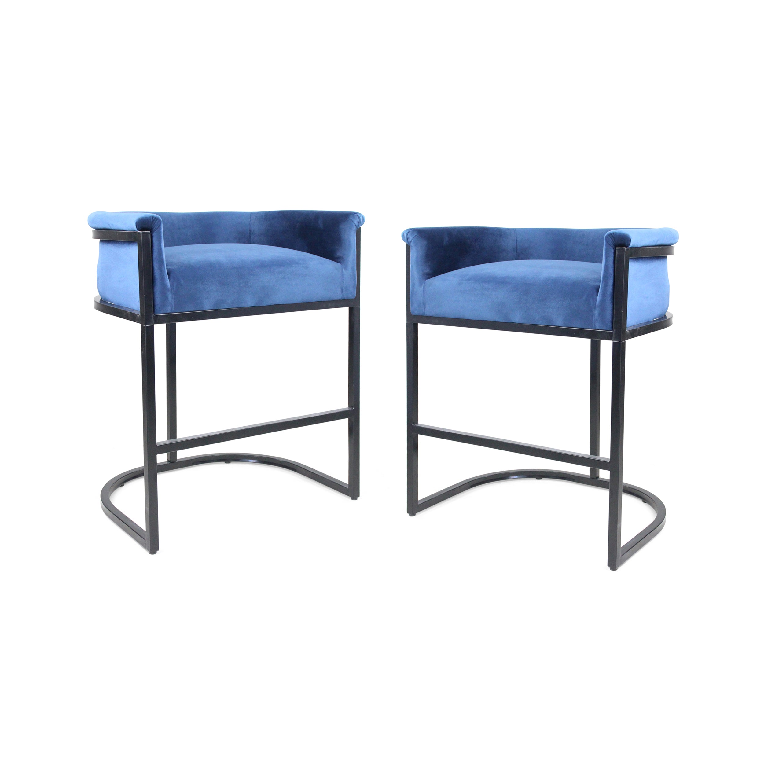 Best Modern Wide Bucket Velvet Barstool, Cobalt and Black (Set of 2)