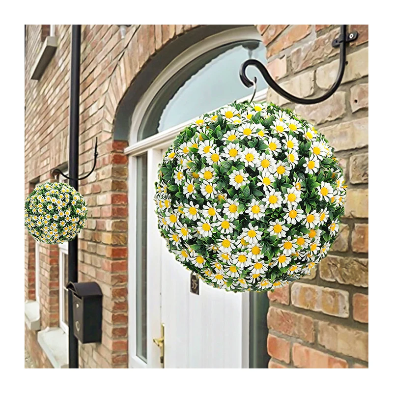 JHQ8B Garden Supplies Home Decorative Artificial Green Leaf Plant Topiary Grass White Flower Ball for Wedding Party Decor