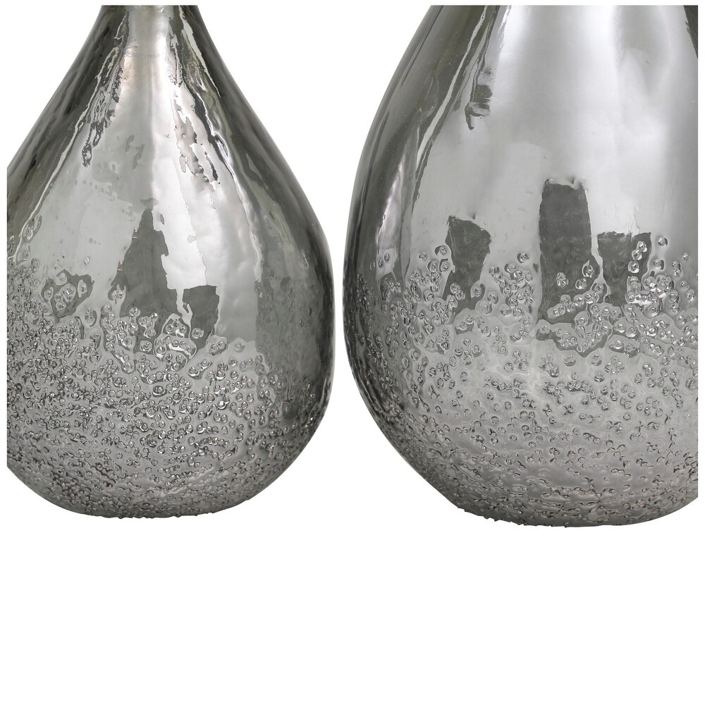 Gray Glass Textured Teardrop Vase (Set of 2)