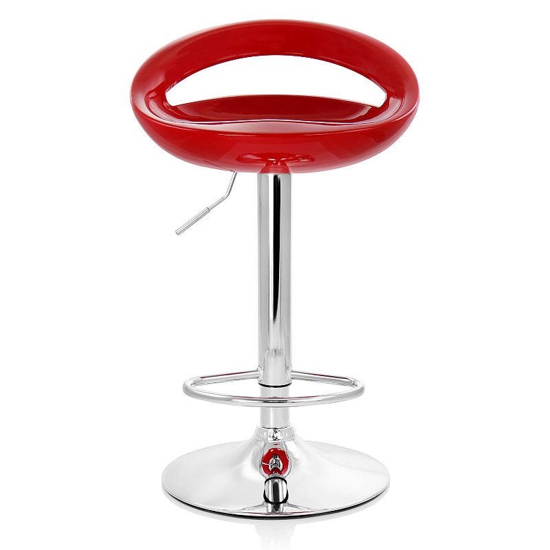 Elama 2 Piece Retro Adjustable Bar Stool in Red with Chrome Base