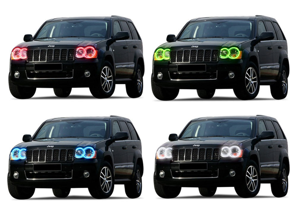 Flashtech LED RGB Multi Color Halo Ring Headlight Kit for Jeep Grand Cherokee 05-10 V.3 Fusion Color Change