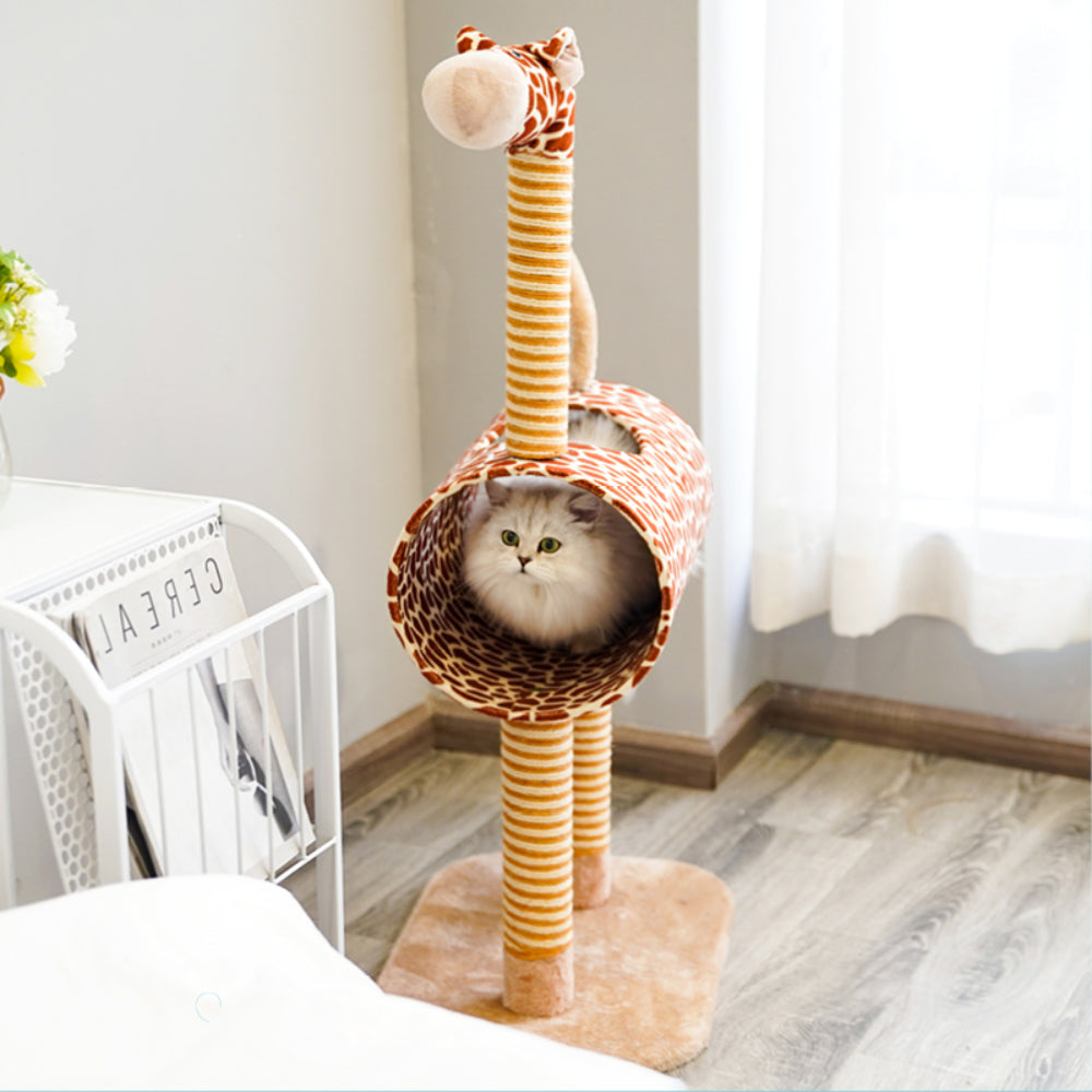 ZEZE Giraffe Cat Tree and Scratcher(Giraffe Cat Tree w/tunnel and Scratcher Cat Furniture， Large)